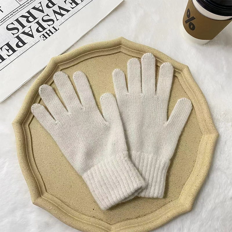 قفازات متماسكة من الصوف والبوليستر الدافئ بلون خالص