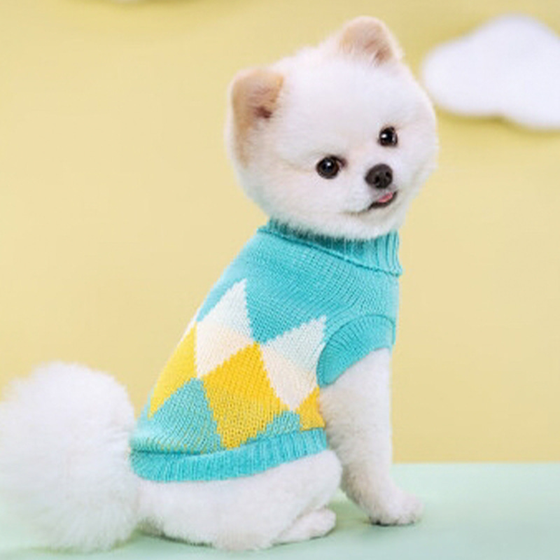 سترة منقوشة باللون الأزرق من روان متماسكة دافئة للحيوانات الأليفة